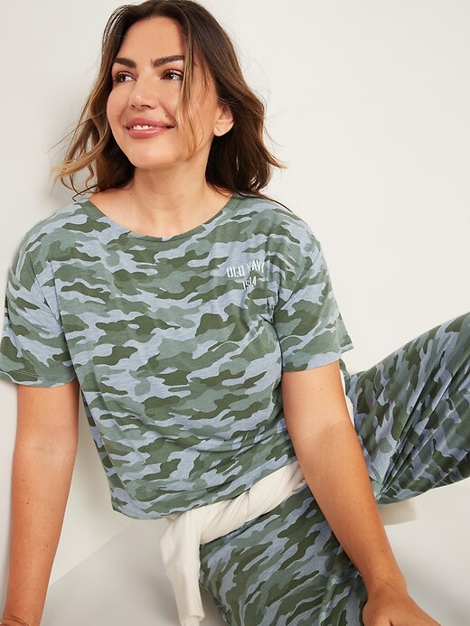 Image number 3 showing, Sunday Sleep Ultra-Soft Loose Camo Logo Crop T-Shirt for Women