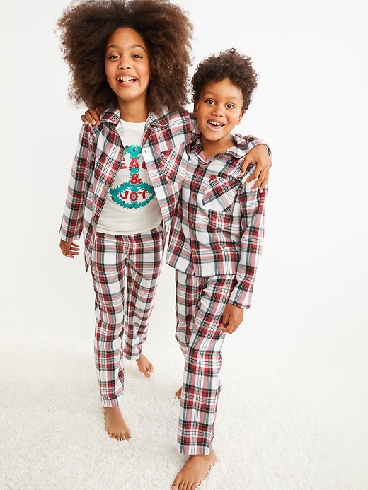 View large product image 1 of 2. Gender-Neutral Matching Plaid Flannel Pajama Set For Kids