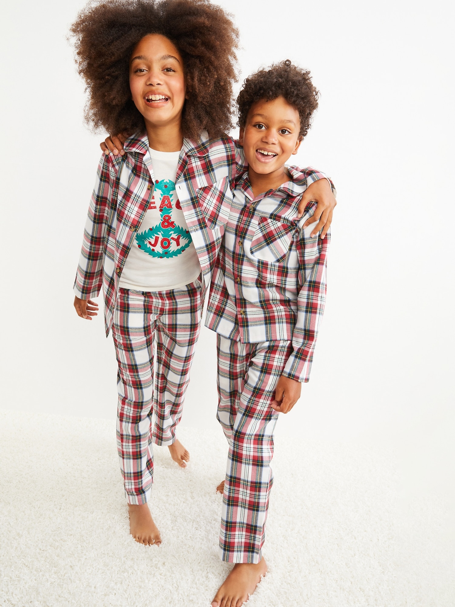 Company Cotton Family Flannel Kids Unisex Toddler 2T Beige Multi Plaid  Pajama Set