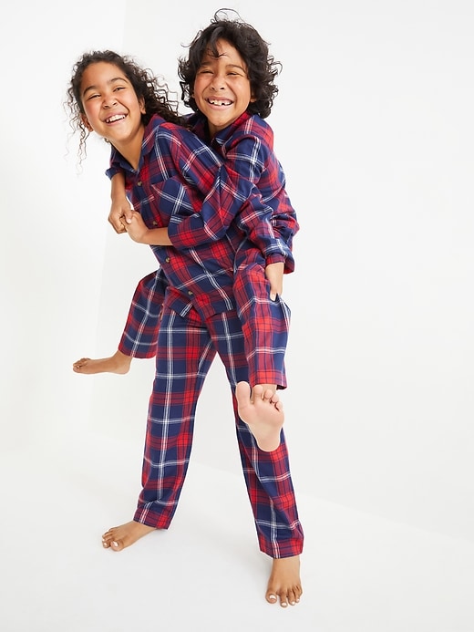 View large product image 1 of 2. Gender-Neutral Matching Plaid Flannel Pajama Set For Kids