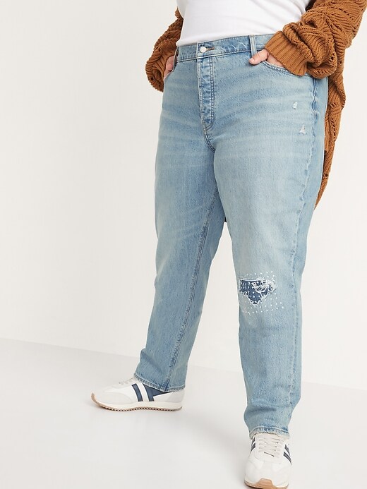 Image number 7 showing, High-Waisted Button-Fly Slouchy Straight Rip & Repair Jeans for Women
