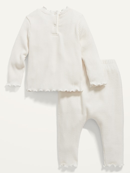 View large product image 2 of 2. Cozy Rib-Knit Lettuce-Edge Top and Pants Set for Baby