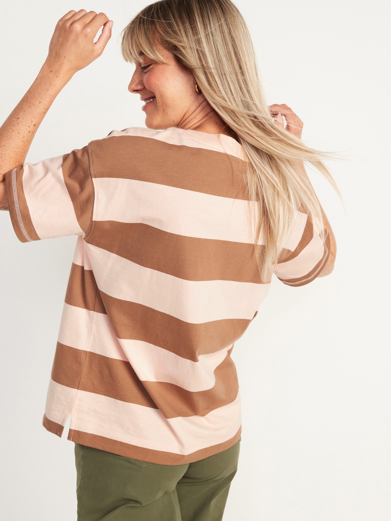 Short-Sleeve Vintage Loose Striped Easy T-Shirt for Women | Old Navy