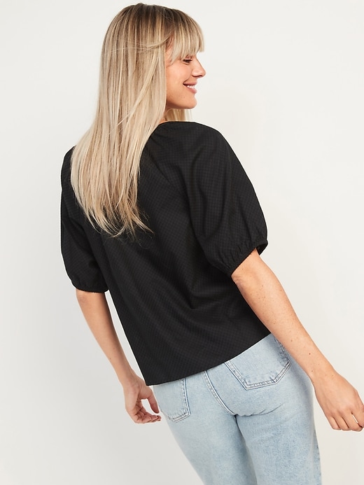 Image number 2 showing, Textured Cotton Dobby Elbow-Sleeve Top for Women