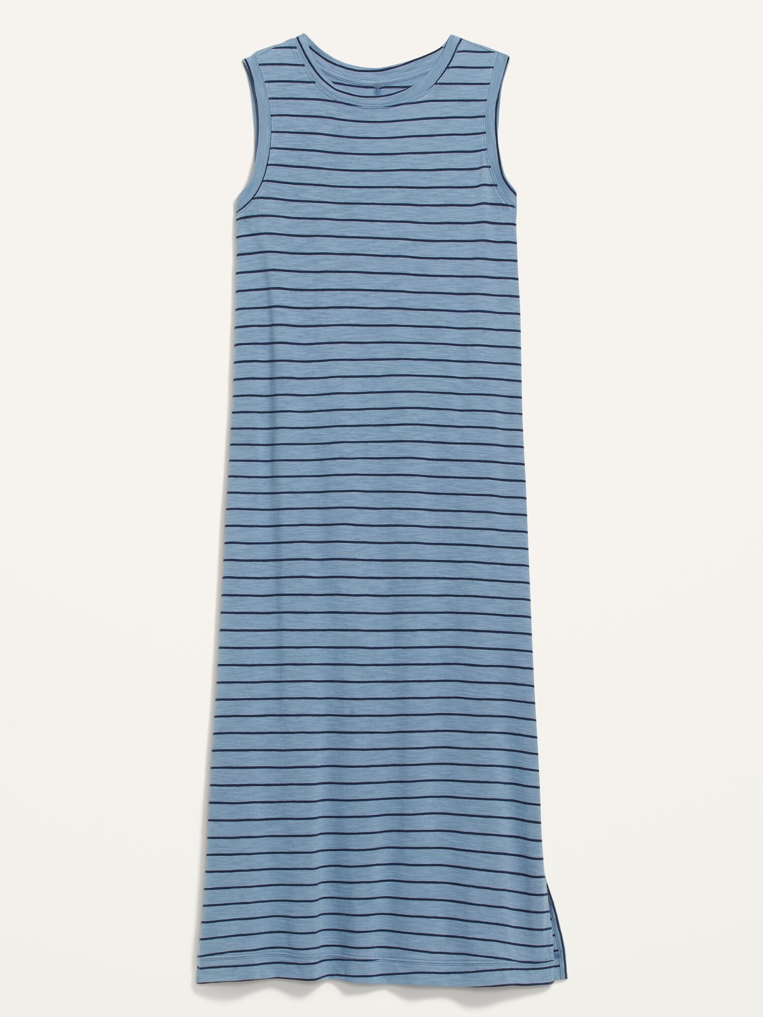 Vintage Sleeveless Striped Slub-Knit Midi Shift Dress for Women