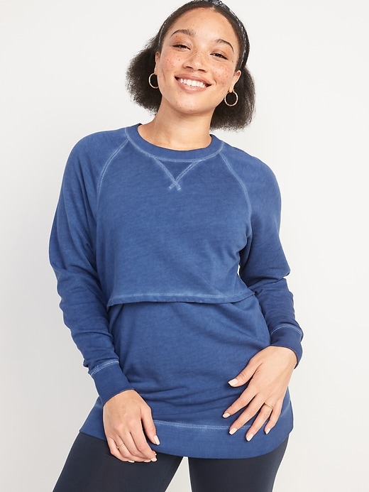 Image number 1 showing, Maternity Vintage Double-Layer Nursing Sweatshirt