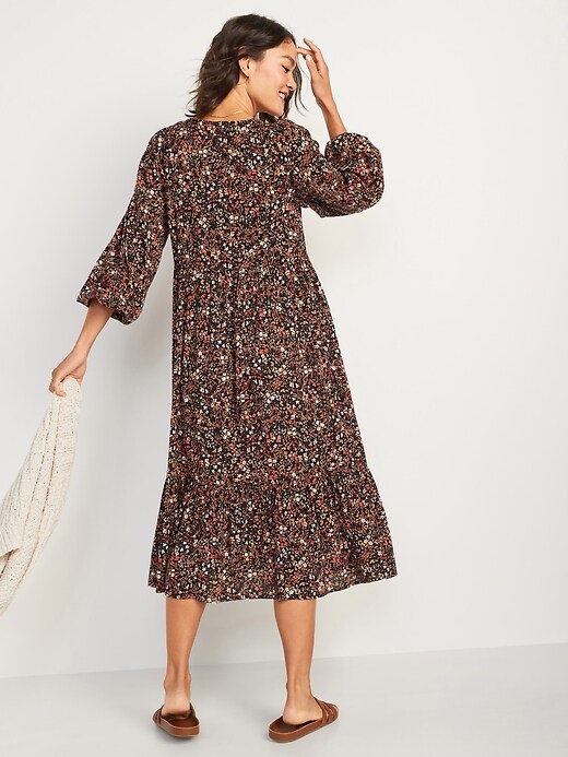 Image number 6 showing, Long-Sleeve Fit & Flare Tiered Midi Dress for Women