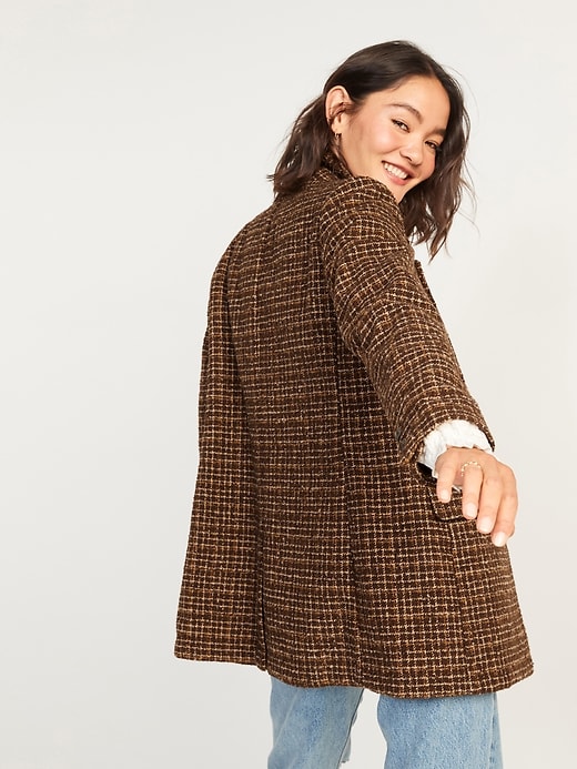 Image number 2 showing, Oversized Plaid Soft-Brushed Tweed Blazer for Women