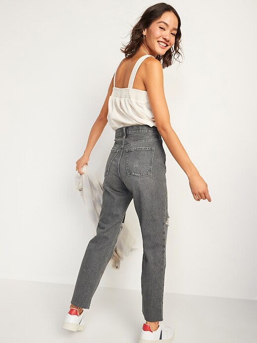 Image number 6 showing, Extra High-Waisted Button-Fly Sky-Hi Straight Patchwork Non-Stretch Jeans for Women