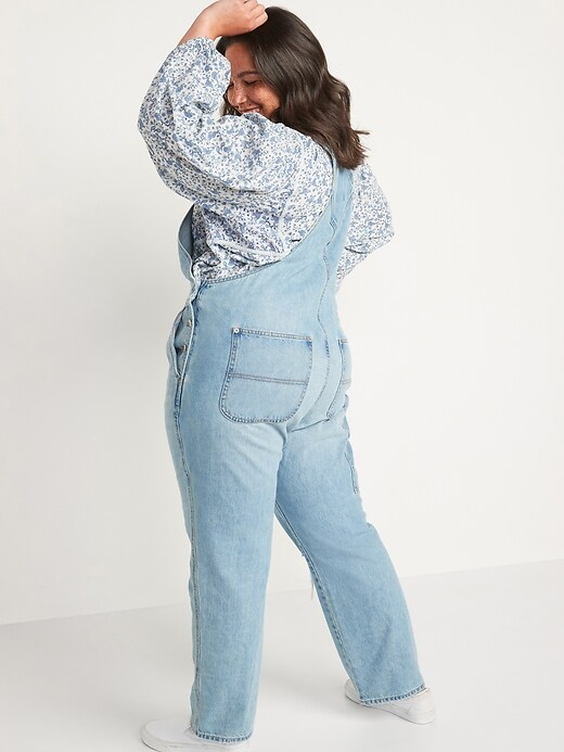 Image number 8 showing, Light-Wash Slouchy Straight Workwear Ripped Jean Overalls