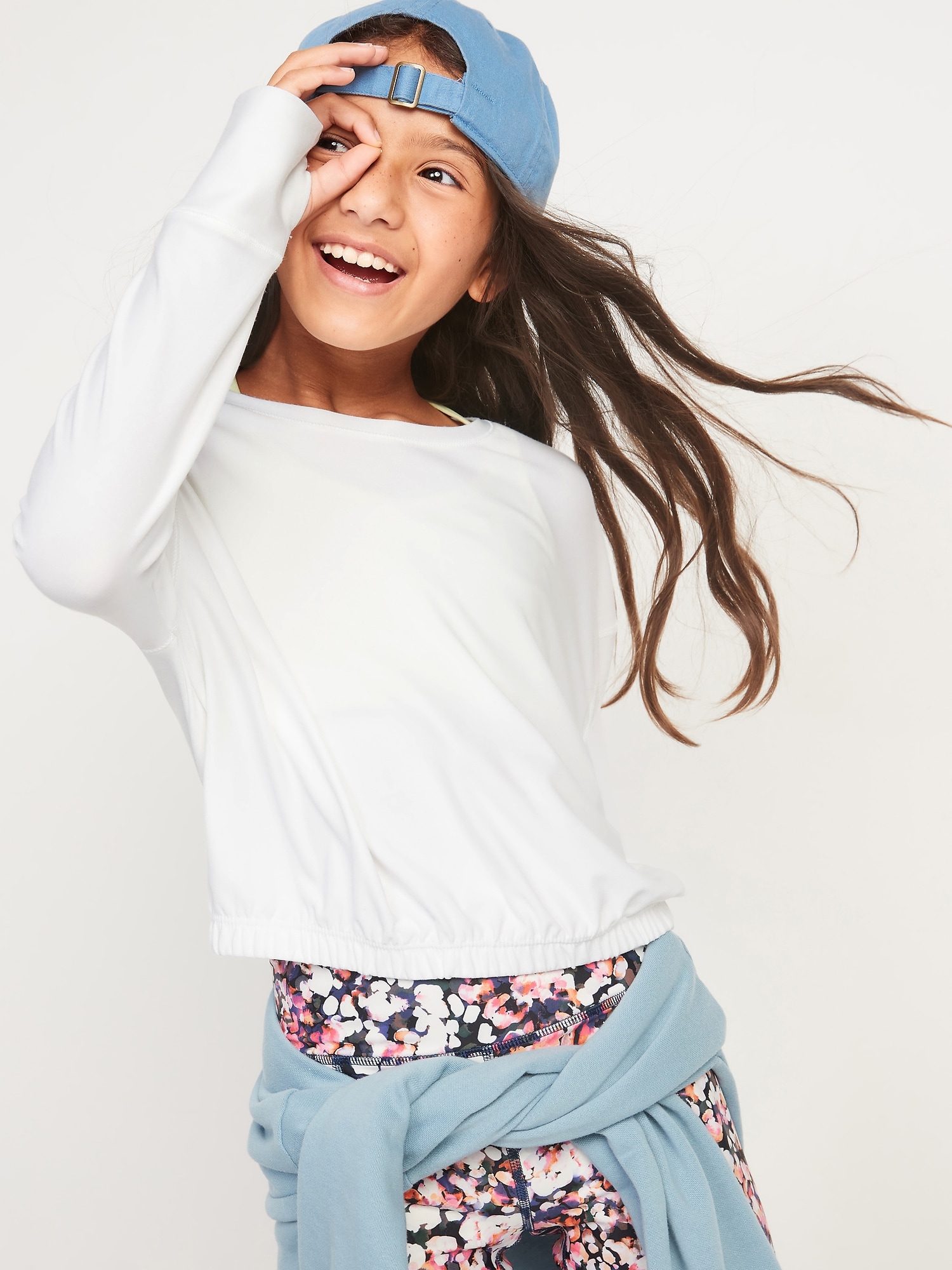 Breathe ON Cropped Cinched-Hem Long-Sleeve Top for Girls | Old Navy