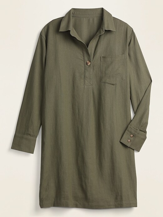 Image number 1 showing, Linen-Blend Shirt Shift Dress for Women