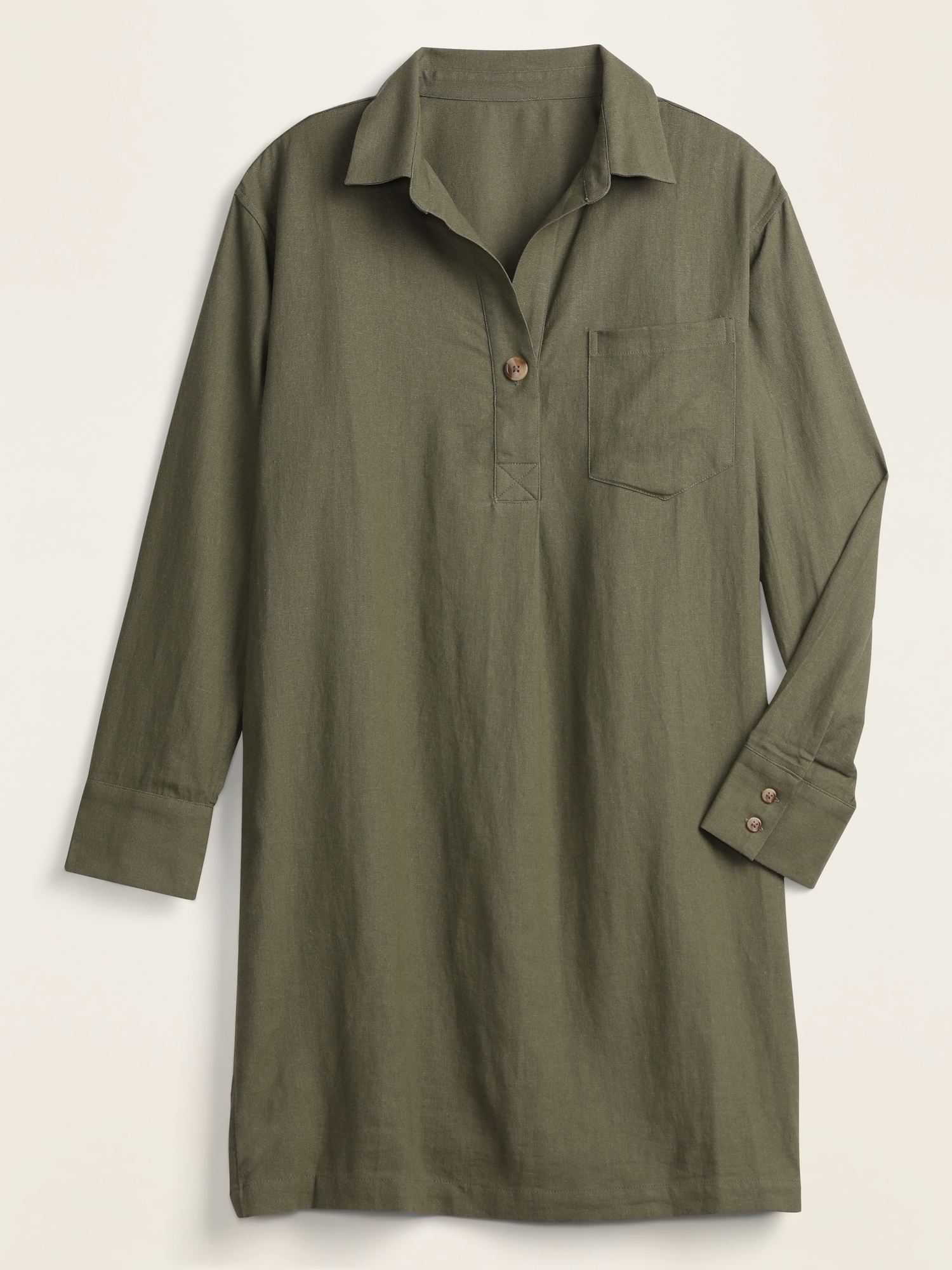 Linen-Blend Shirt Shift Dress for Women