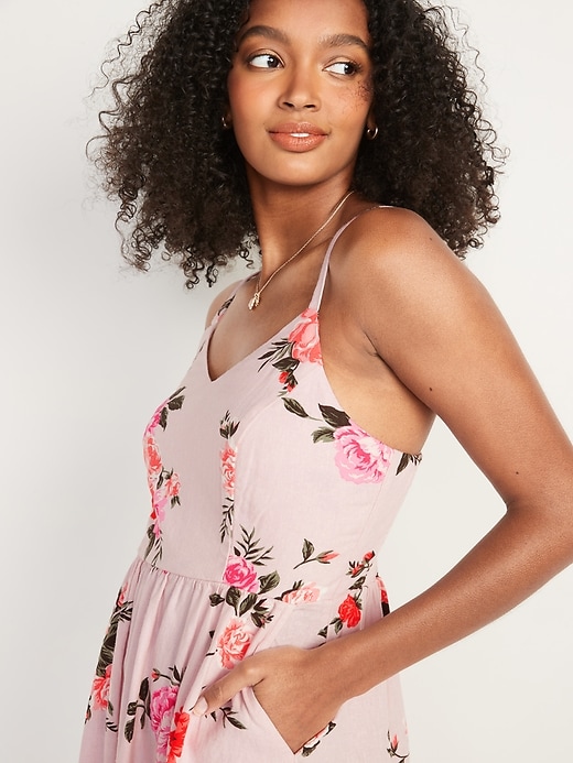 Image number 2 showing, Floral Linen-Blend Fit & Flare Midi Sundress for Women