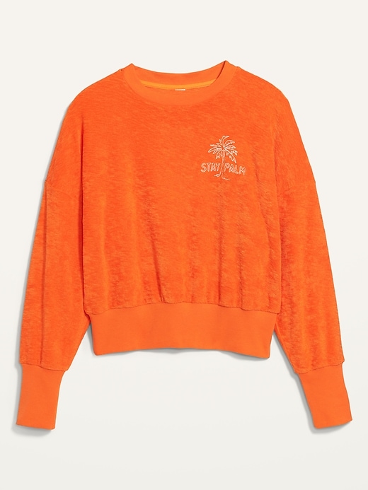 Image number 4 showing, Loose Cropped Long-Sleeve Performance Slub-Knit Terry Sweatshirt