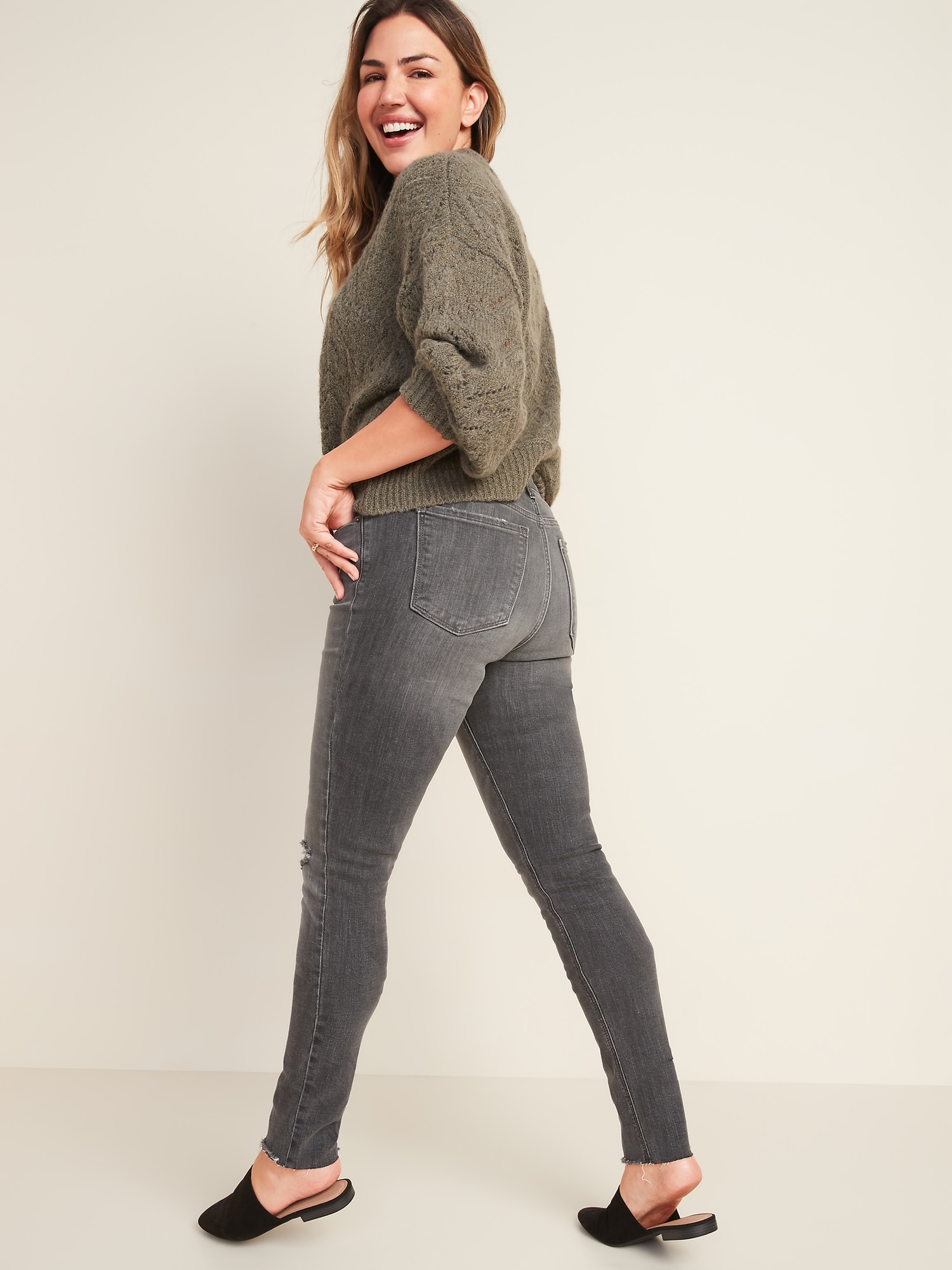 Mid-Rise Gray-Wash Rockstar Super Skinny Jeans for Women