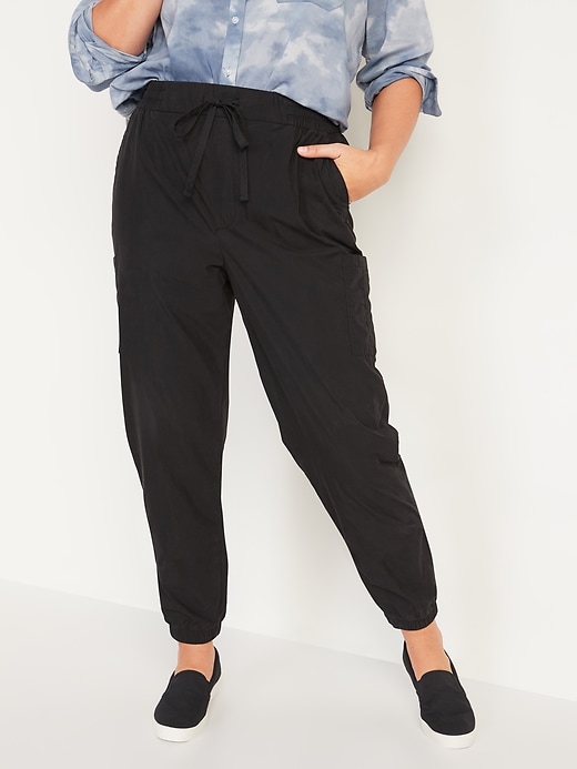 Image number 1 showing, High-Waisted Poplin Tapered Jogger Cargo Pants
