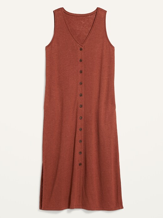 Image number 3 showing, Sleeveless Linen-Blend Button-Front Midi Shift Dress for Women