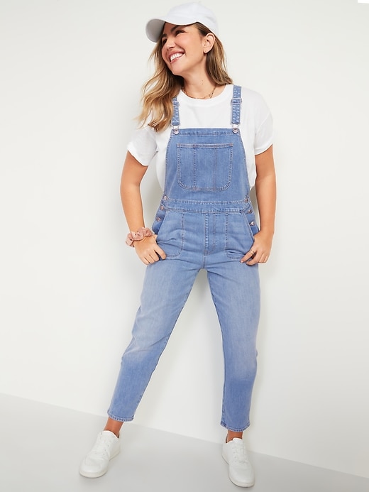 Image number 1 showing, O.G. Straight Medium-Wash Jean Overalls for Women