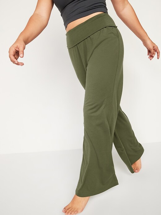 Image number 1 showing, Mid-Rise Fold-Over Waist UltraLite Wide-Leg Yoga Pants