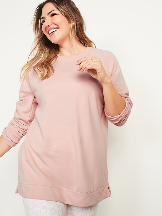 Image number 1 showing, Loose-Fit French-Terry Crew-Neck Tunic for Women