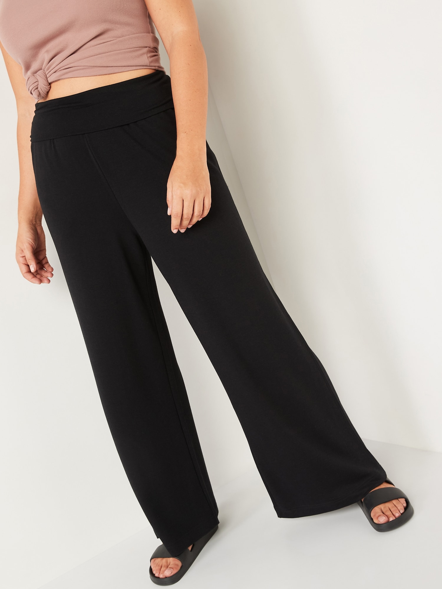 Stretch Rayon Pants for Women, Fold Over Stretch Waistband Pants