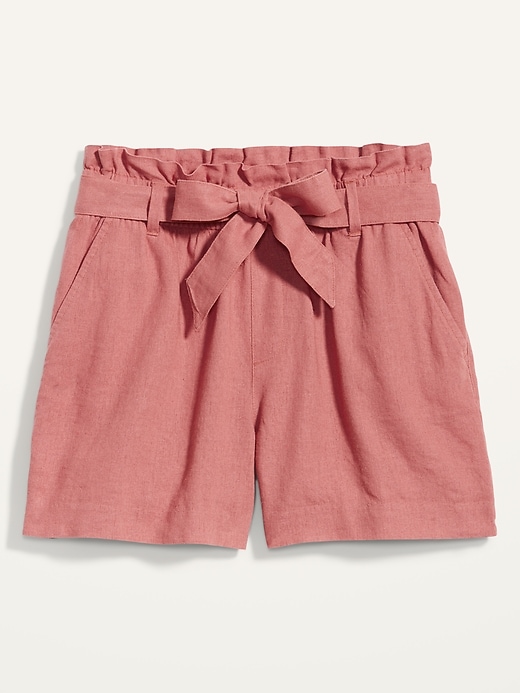 Image number 1 showing, High-Waisted Tie-Belt Linen-Blend Shorts -- 4-inch inseam