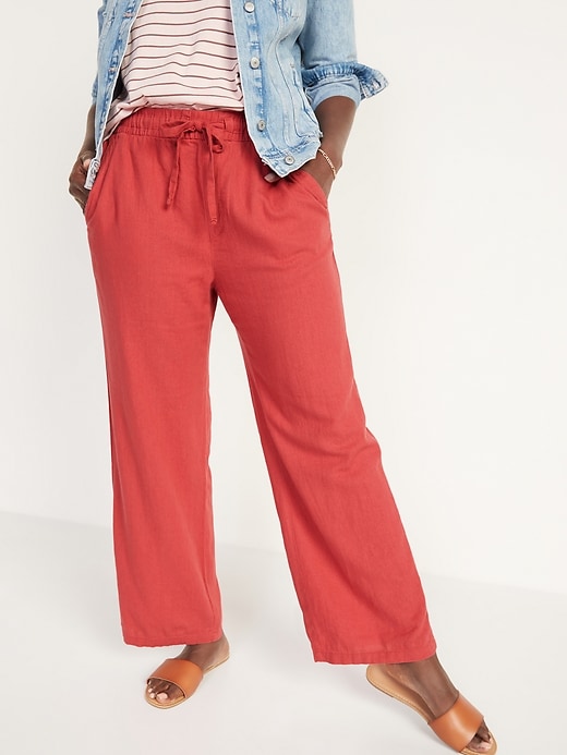 Image number 1 showing, High-Waisted Wide-Leg Linen-Blend Pants for Women