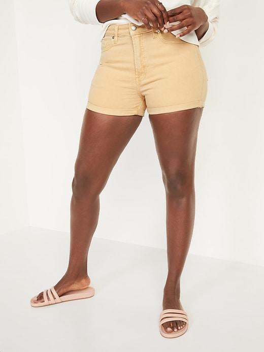 Image number 1 showing, High-Waisted O.G. Straight Mineral-Dye Jean Shorts -- 3-inch inseam