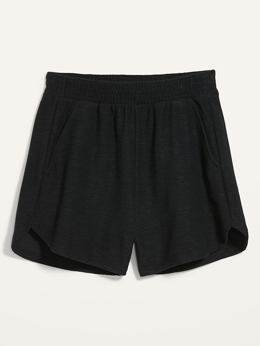 View large product image 2 of 3. Extra High-Waisted Textured Dolphin-Hem Lounge Shorts -- 3.5-inch inseam