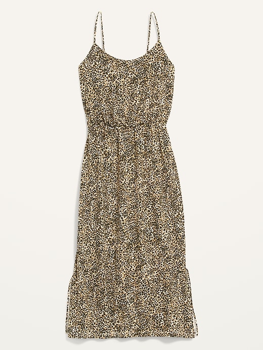 View large product image 2 of 3. Waist-Defined Leopard-Print Slub-Knit Midi Cami Dress