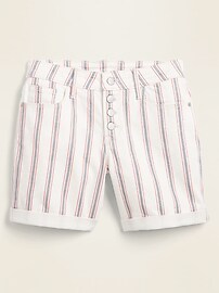 Mid-Rise Button-Fly Multi-Stripe Jean Shorts for Women -- 5-inch inseam