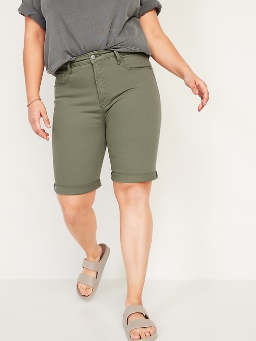 Image number 1 showing, High-Waisted Pop-Color Bermuda Jean Shorts for Women -- 9-inch inseam
