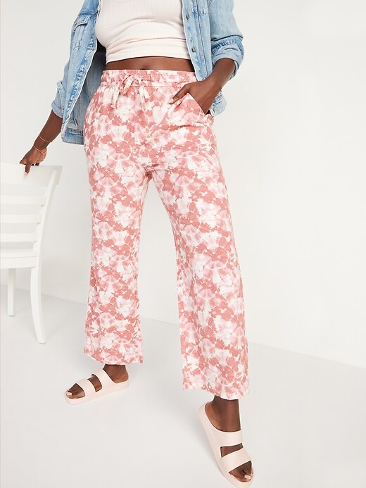 Image number 1 showing, High-Waisted Tie-Dyed Linen-Blend Wide-Leg Pants