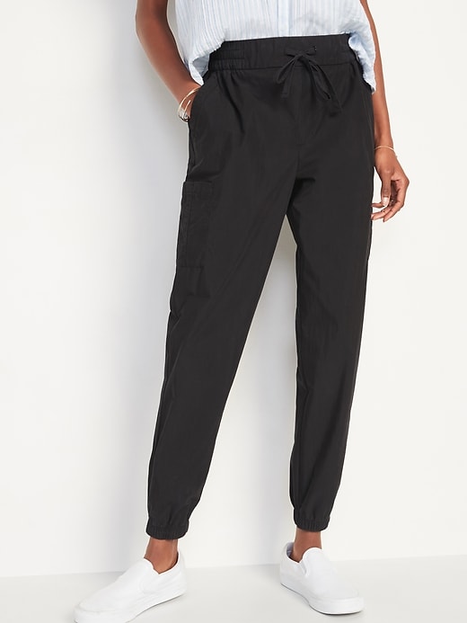 Image number 5 showing, High-Waisted Poplin Tapered Jogger Cargo Pants