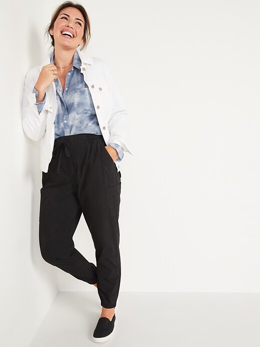 Image number 3 showing, High-Waisted Poplin Tapered Jogger Cargo Pants