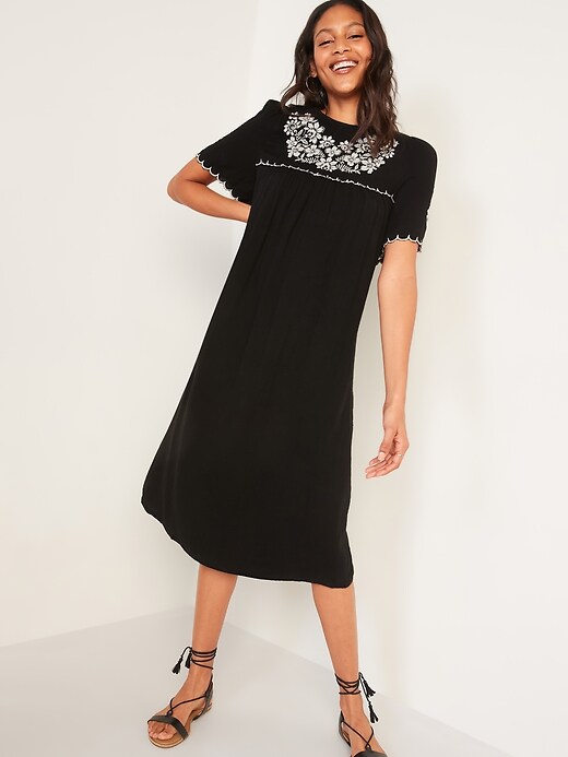 green emerald velvet dress Ophelia Navy Embroidered Midi Dress