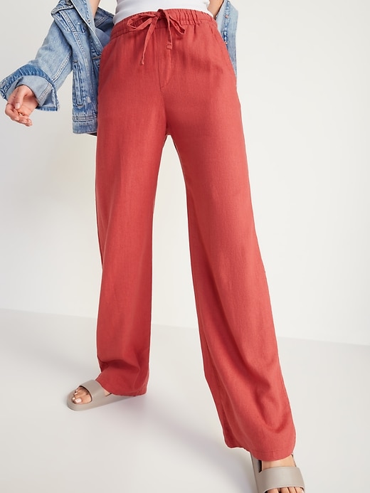 Image number 5 showing, High-Waisted Wide-Leg Linen-Blend Pants for Women