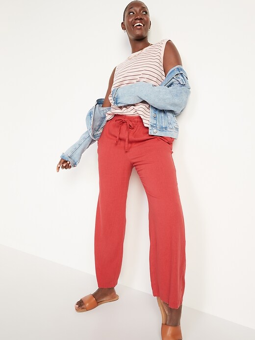 Image number 3 showing, High-Waisted Wide-Leg Linen-Blend Pants for Women
