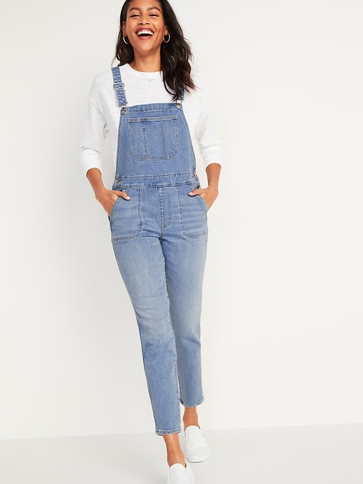 Image number 5 showing, O.G. Straight Medium-Wash Jean Overalls for Women