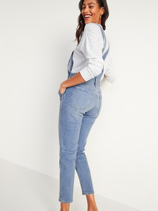 Image number 6 showing, O.G. Straight Medium-Wash Jean Overalls for Women