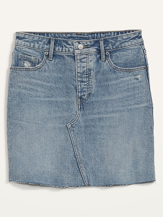 Image number 4 showing, High-Waisted Button-Fly Ripped Cut-Off Jean Skirt for Women