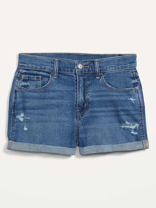 Image number 4 showing, Mid-Rise Boyfriend Ripped Medium-Wash Jean Shorts for Women -- 3-inch inseam