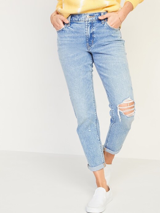 Image number 5 showing, Mid-Rise Boyfriend Straight Ripped Jeans for Women