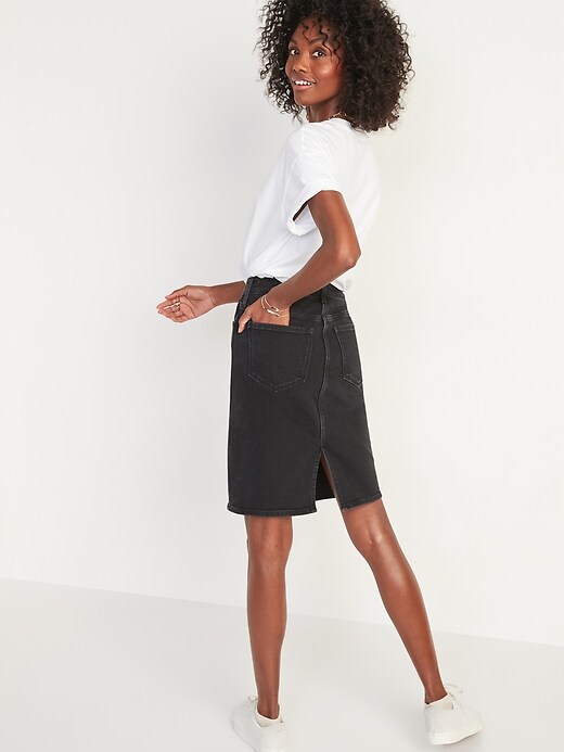 Image number 6 showing, Extra High-Waisted Ripped Black Jean Skirt for Women
