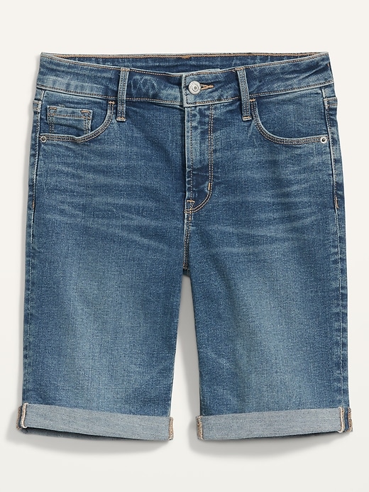 Mid-Rise Medium-Wash Bermuda Jean Shorts for Women -- 9-inch inseam ...