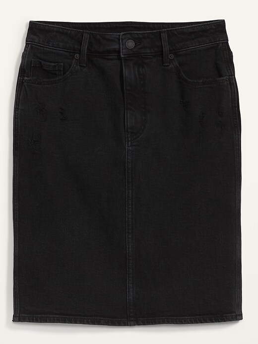 Image number 4 showing, Extra High-Waisted Ripped Black Jean Skirt for Women