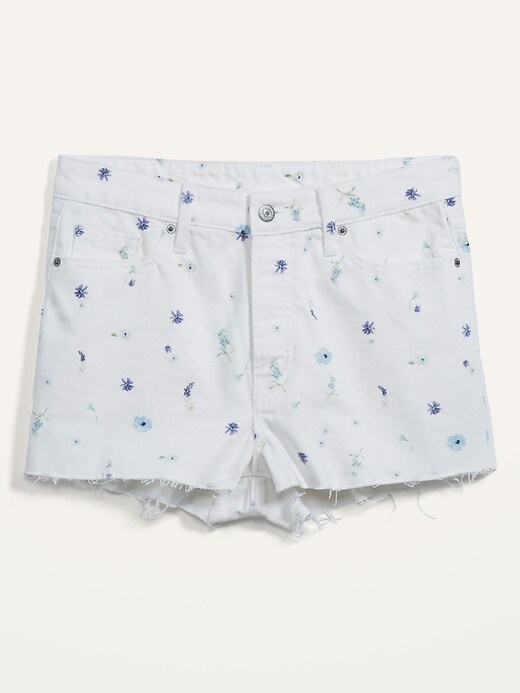 Image number 4 showing, High-Waisted O.G. Straight Floral Button-Fly Cut-Off Jean Shorts for Women -- 1.5-inch inseam