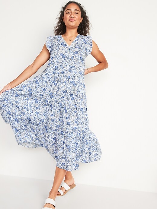 Image number 5 showing, Tiered Floral-Print Midi Swing Dress