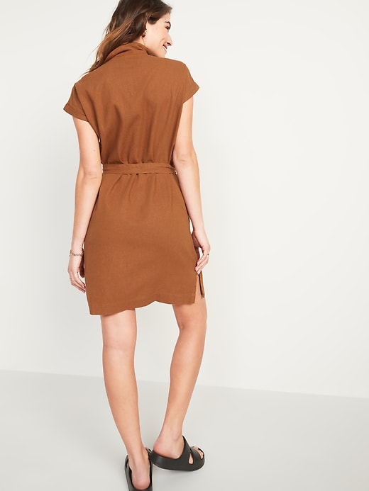 Waist-Defined Linen-Blend Tie-Belt Shirt Dress | Old Navy